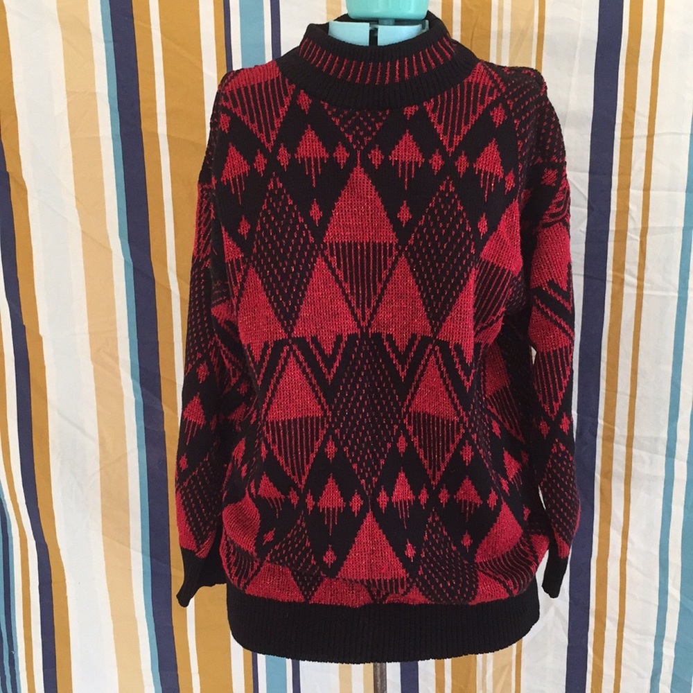 True Vintage Red and Black Argyle Knit Sweater